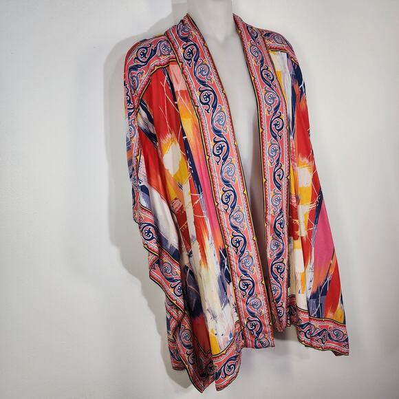 Tolani Regular Printed Open Front Woven Wrap Kimono Womens Large Abstract Red - Picture 5 of 11